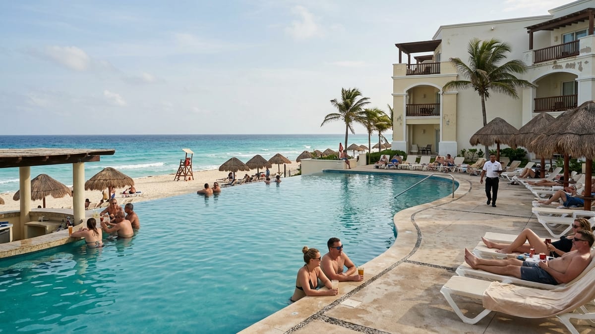 Adult guests enjoying the infinity pool and beach at Hyatt Zilara Cancun.
