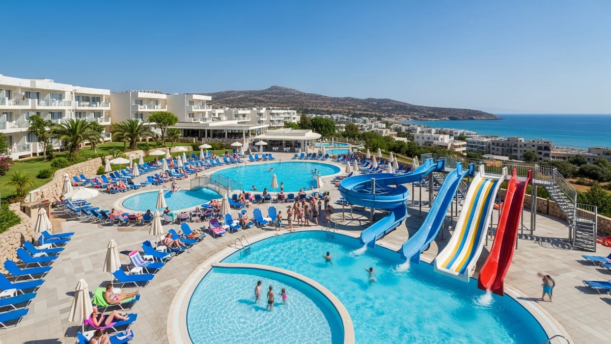 Aerial view of Cyprotel Faliraki resort in Rhodes, Greece