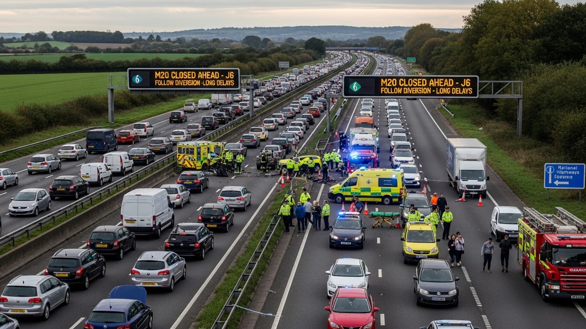 Serious Two-Vehicle Crash Shuts M20 Near Maidstone, Causing Hours of Travel Chaos