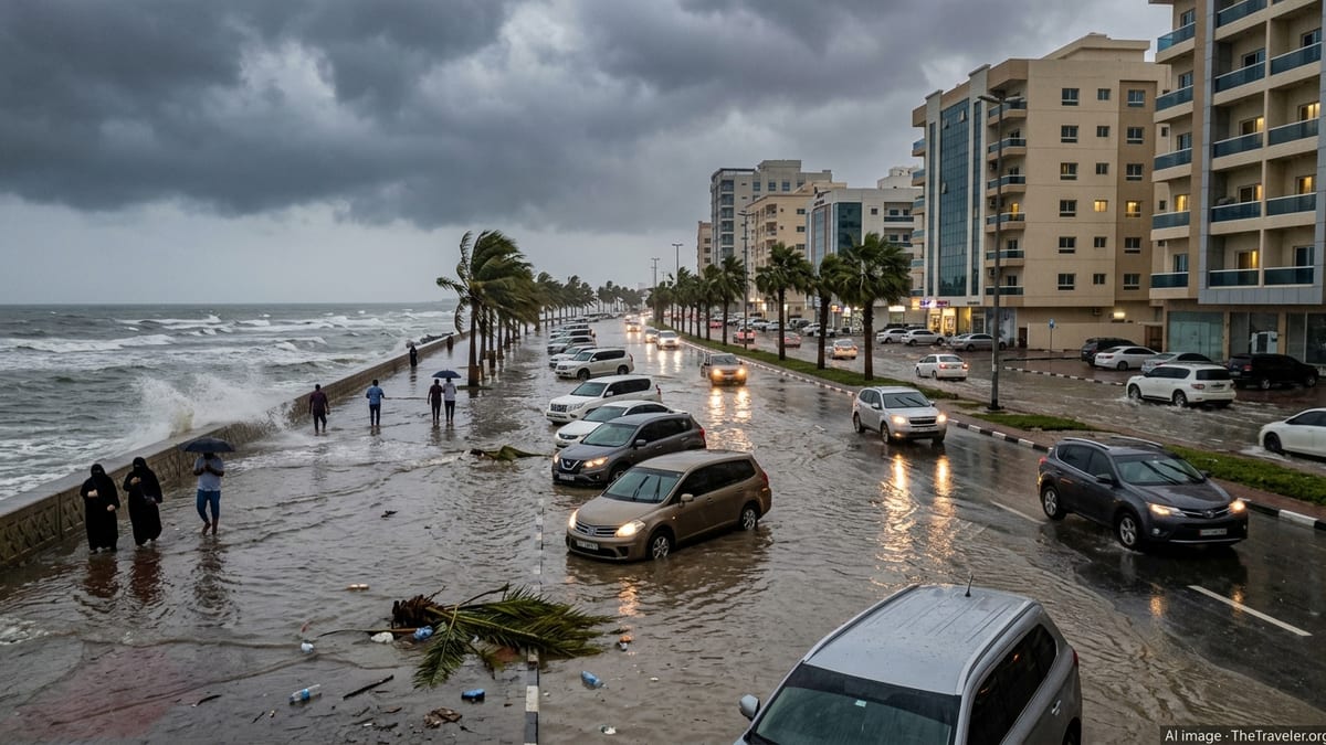 Rare Mega-Storm in Ajman Floods Roads and Shatters Travel Plans