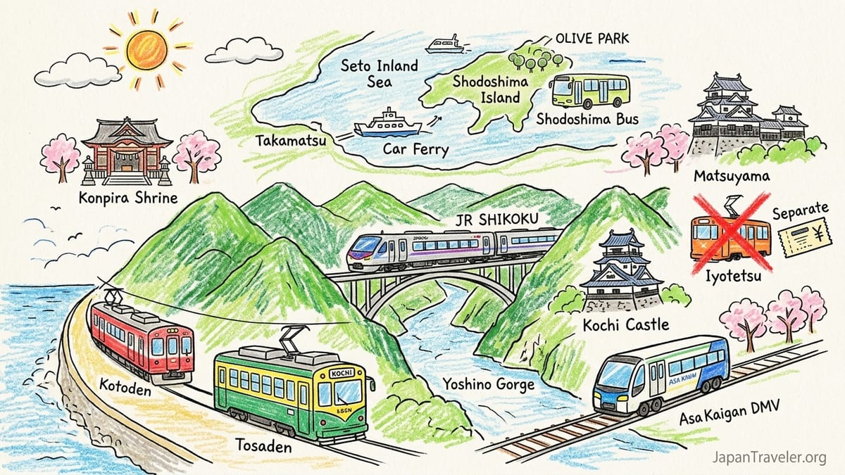 JR Shikoku limited express train at Takamatsu Station with travelers on the platform.
