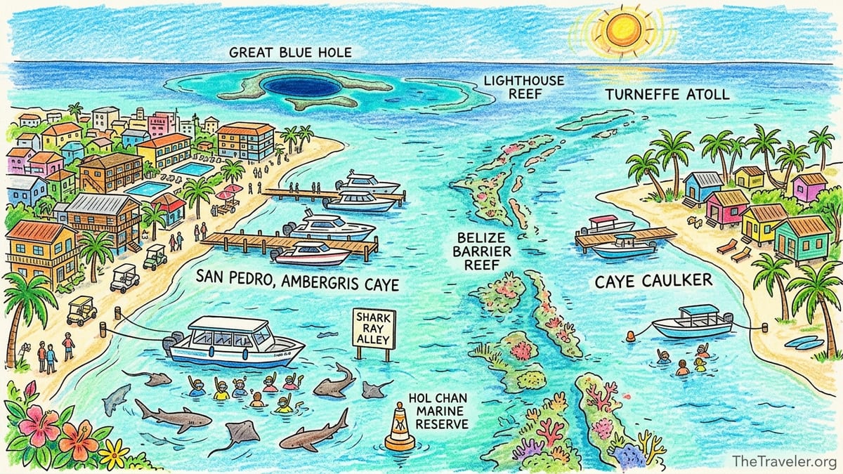 Snorkel boats anchored along the Belize Barrier Reef near Ambergris Caye and Caye Caulker