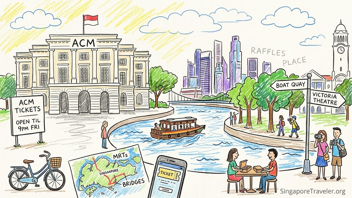 Asian Civilisations Museum on Singapore Riverfront with skyline in background