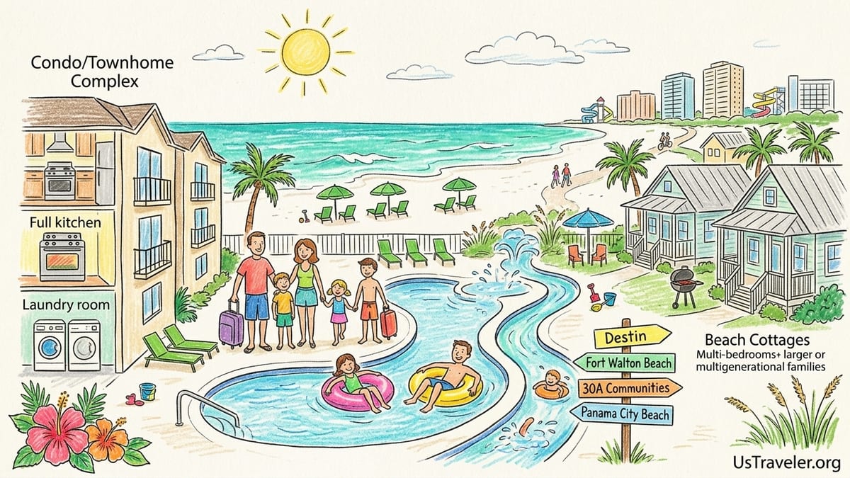 Families enjoying pools and beach at a Gulf-front resort on Northwest Florida’s Emerald Coast.
