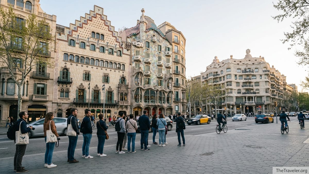 View of Casa Batlló and La Pedrera on Passeig de Gràcia in Barcelona at late afternoon.