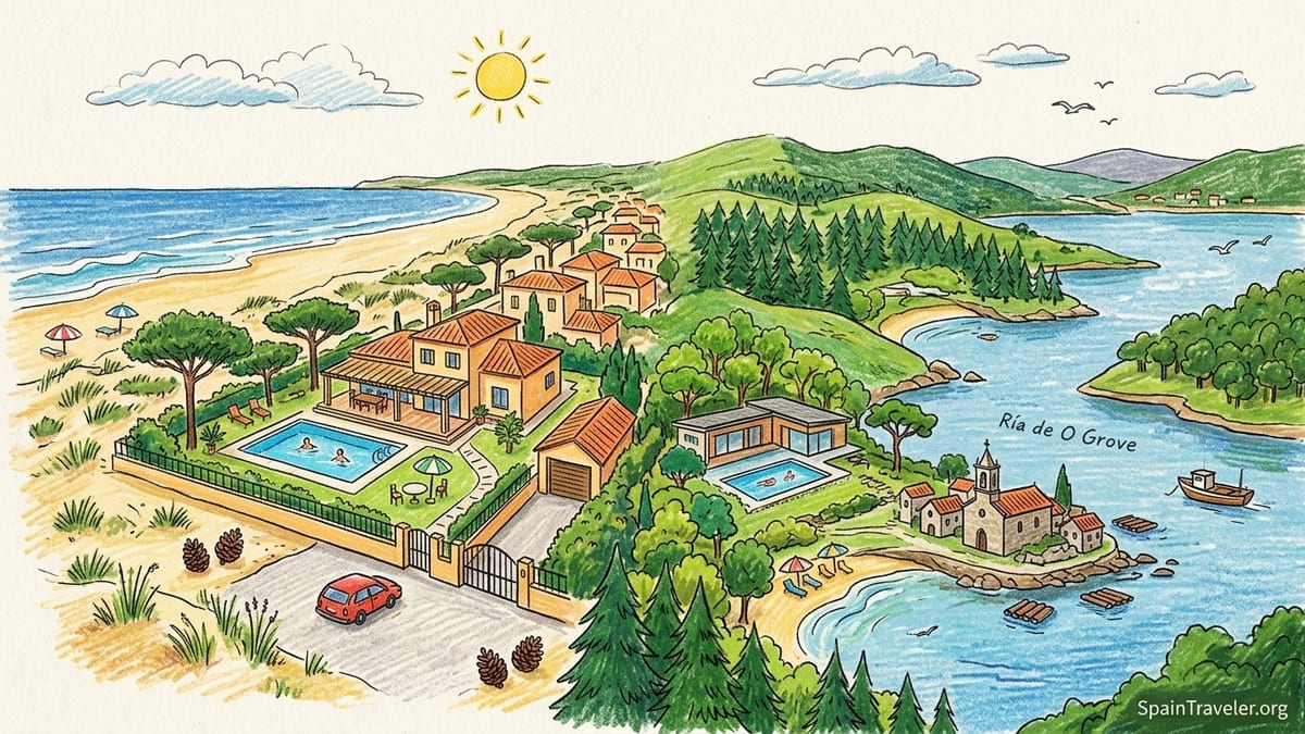 Private pool villa near a quiet Atlantic beach on Spain’s Costa de la Luz at sunrise.