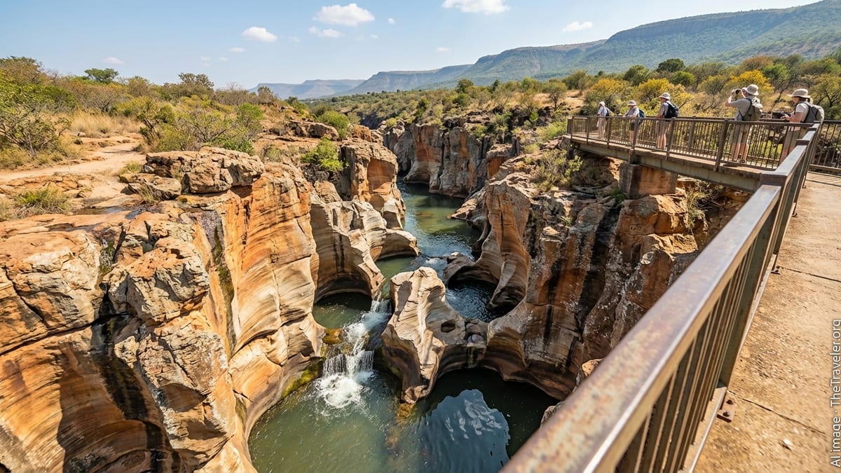 Overhead view of Bourke’s Luck Potholes in Mpumalanga, South Africa.