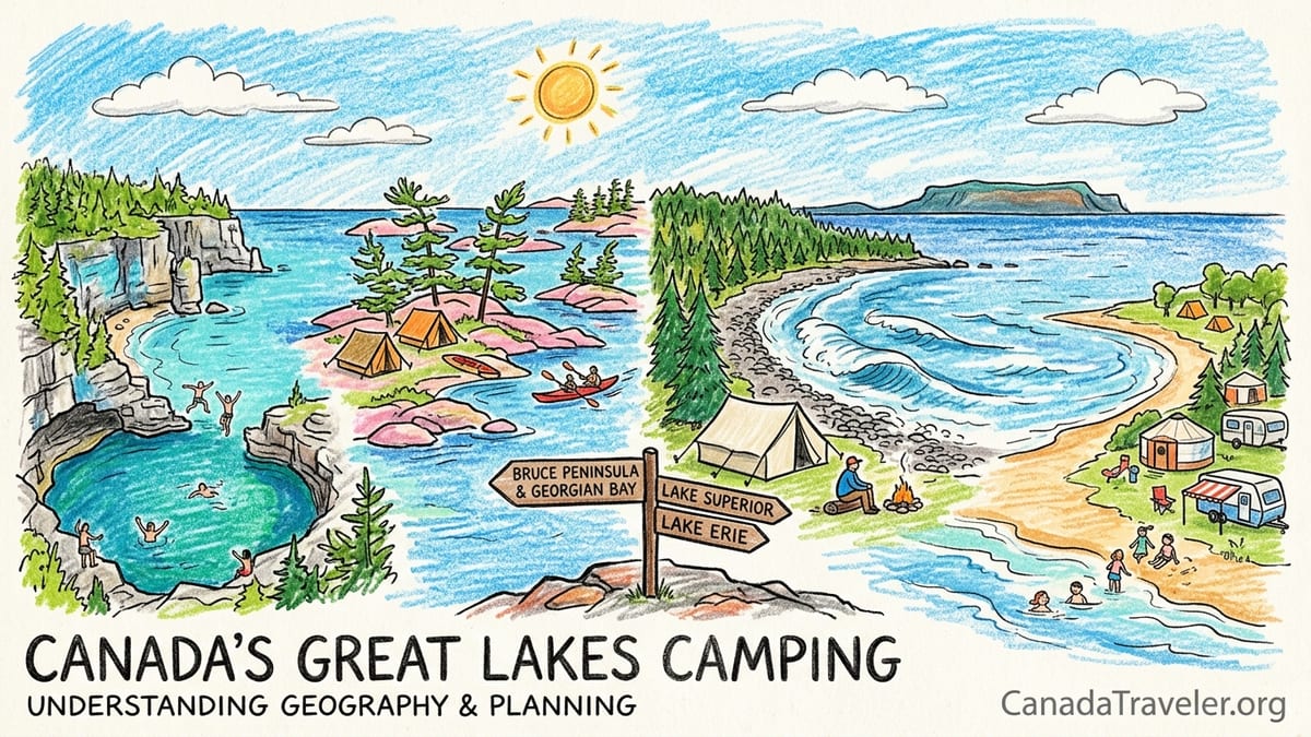Backpacking tent on rocky Lake Superior shoreline at dawn in northern Ontario.