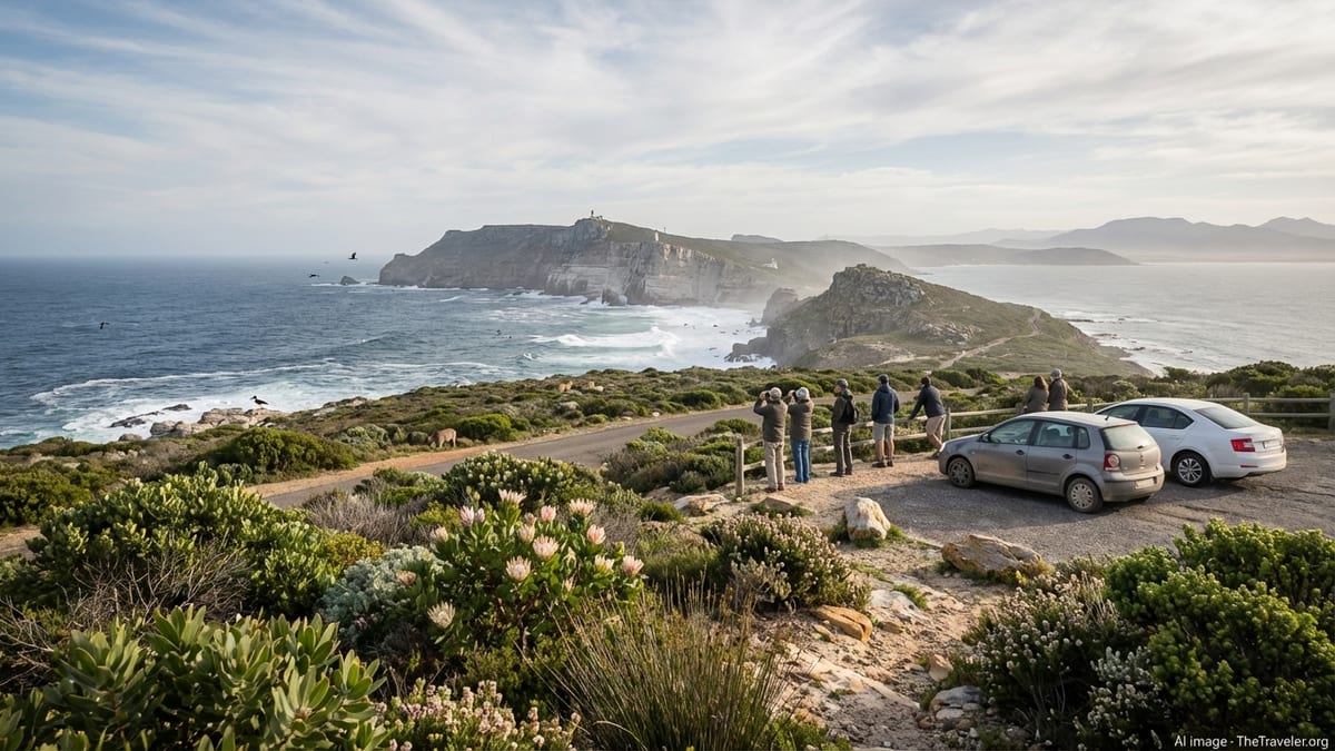Elevated view of Cape Point and Cape of Good Hope in soft afternoon light.