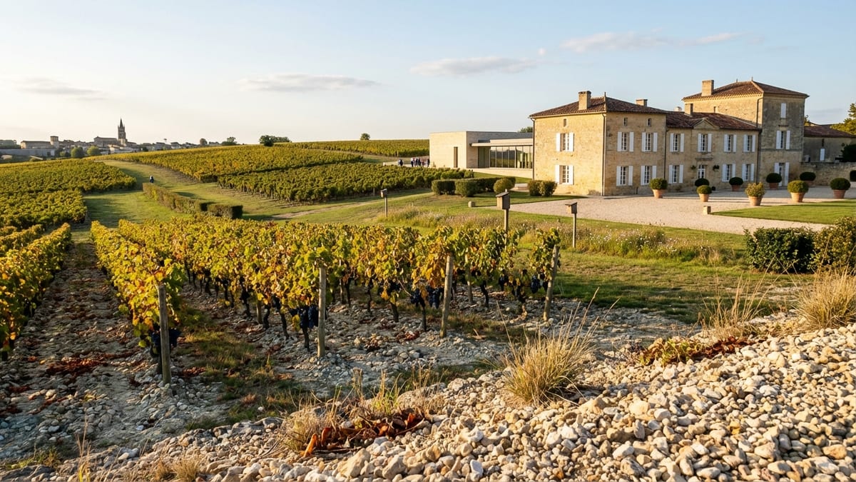 Early autumn afternoon in the vineyards of Château Figeac, Saint-Émilion, France.