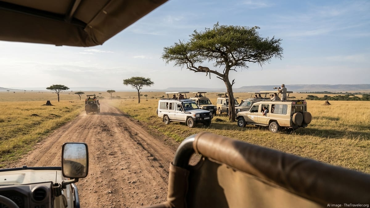 Early morning safari in Kenya's Maasai Mara with a distant leopard sighting.