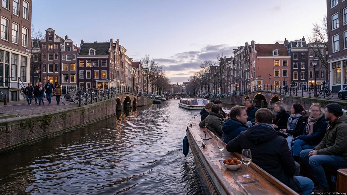 Evening canal boat tour in Amsterdam with snacks and small group. 