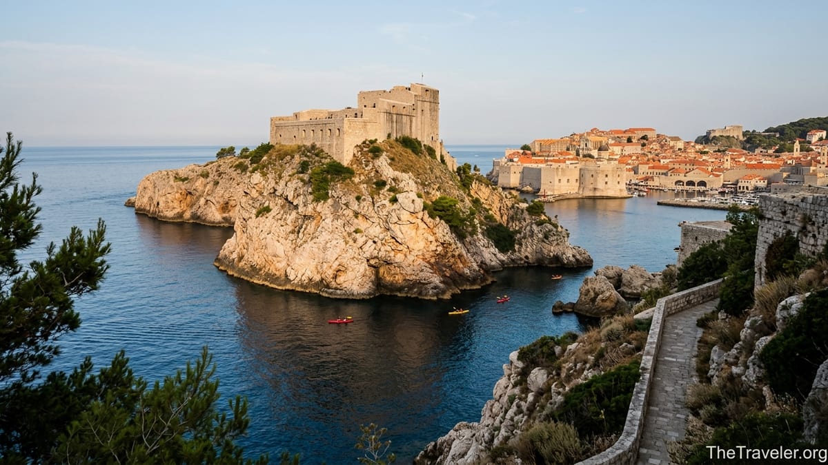 Fort Lovrijenac above the Adriatic with Dubrovnik Old Town in the background on a sunny afternoon.