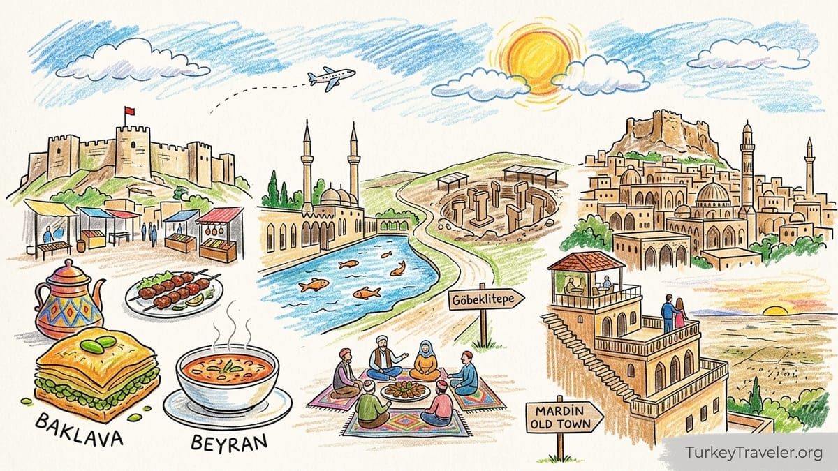 Sunrise over the terraced stone houses and minarets of Mardin above the Mesopotamian plain.