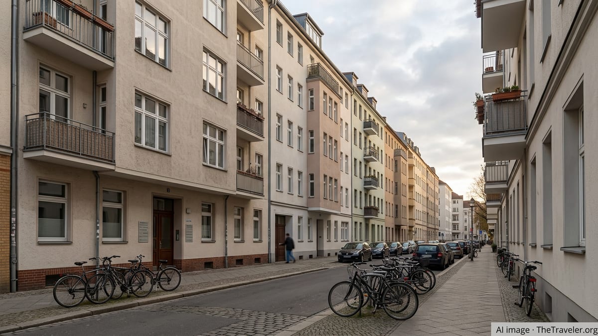 Residential street with German apartment buildings illustrating tenant housing environment.