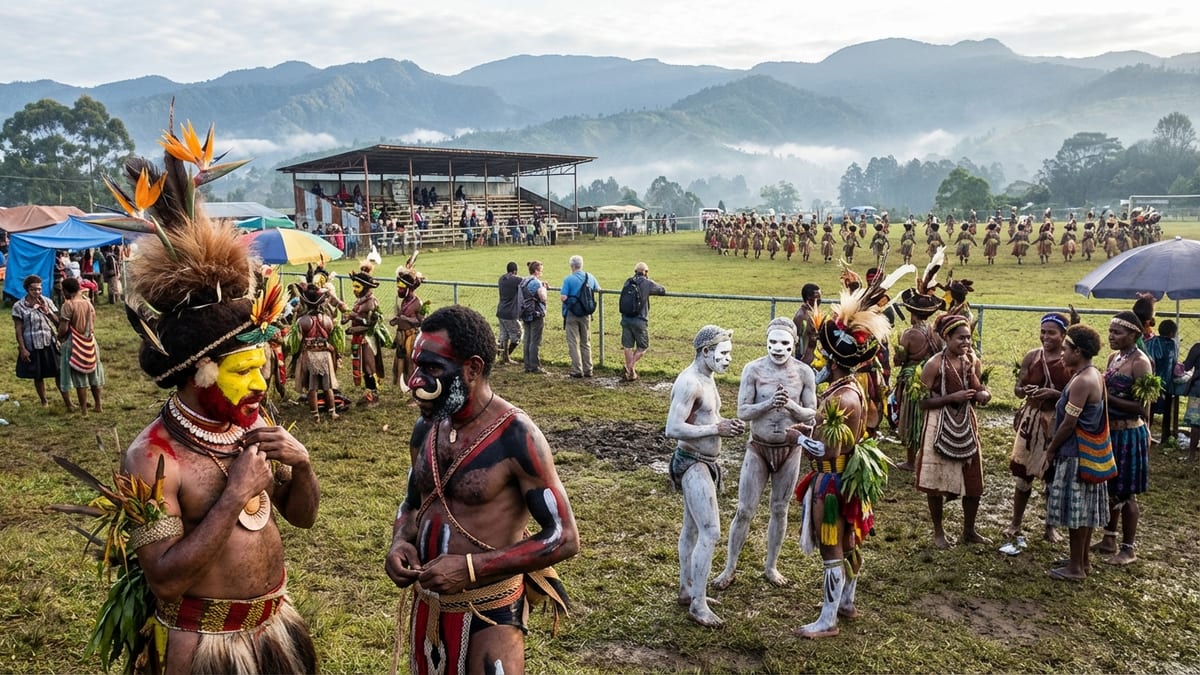 Vibrant cultural celebration at the Goroka Show in Papua New Guinea's highlands.