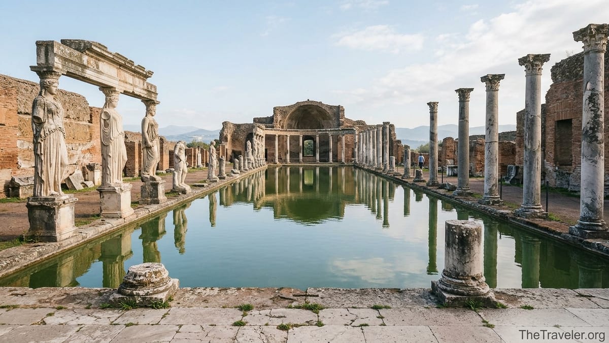 Early-morning view along the Canopus pool at Hadrian’s Villa in Tivoli, Italy.