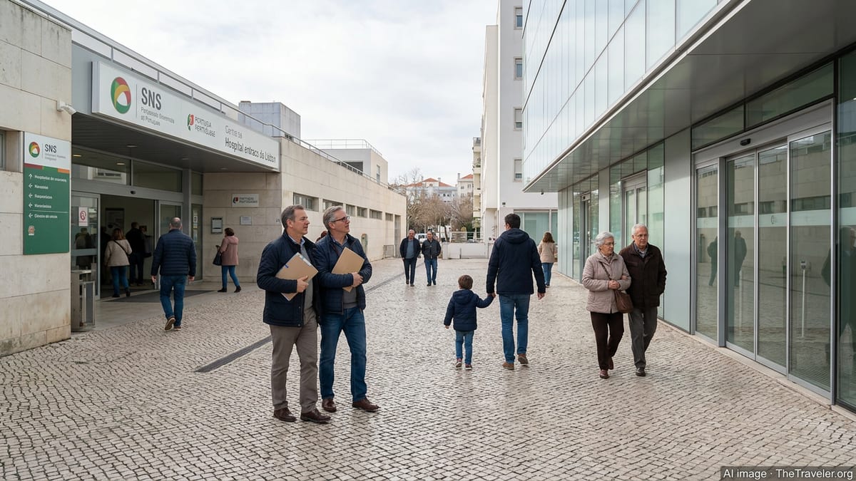 People walking between a public hospital and a private clinic in Portugal