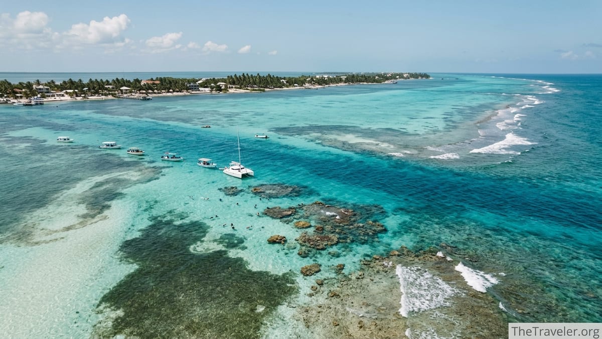 Snorkelers above coral reef and nurse sharks at Hol Chan Marine Reserve in Belize
