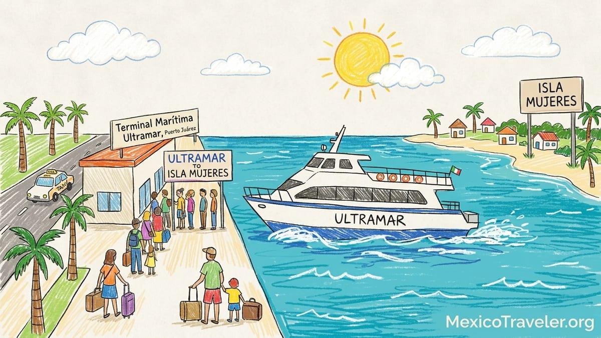 Passengers boarding the Ultramar ferry at Puerto Juárez in Cancún for the crossing to Isla Mujeres.