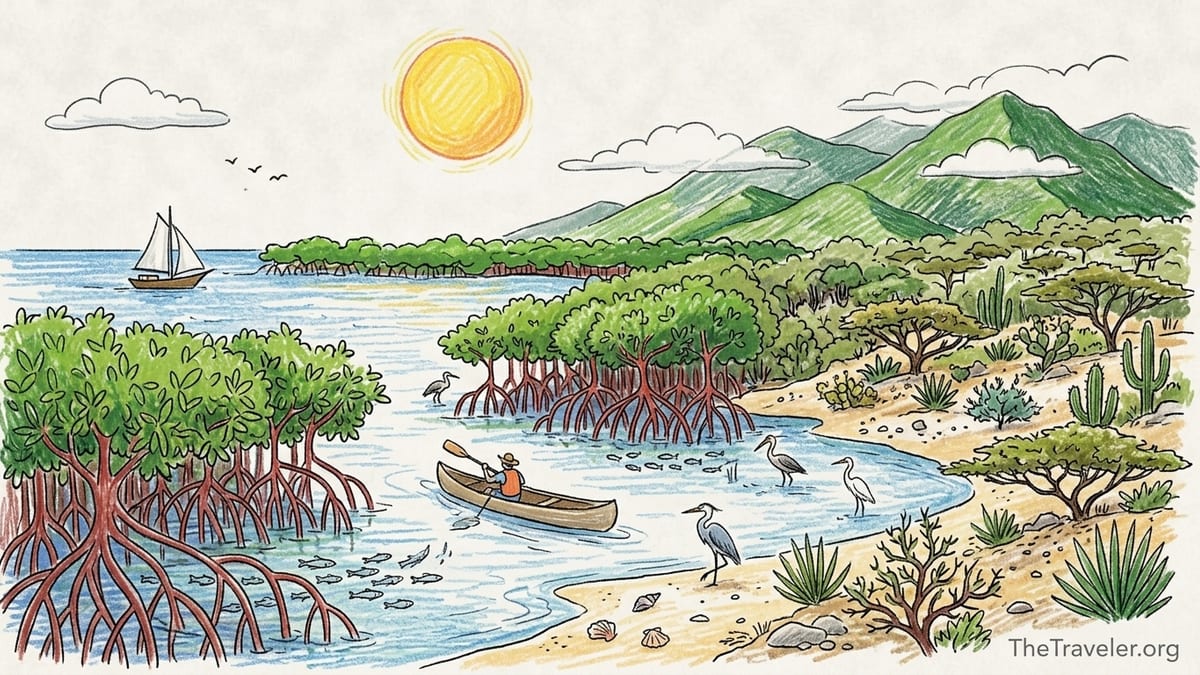 Mangrove islands and shallow seagrass waters of Jobos Bay near Guayama, Puerto Rico