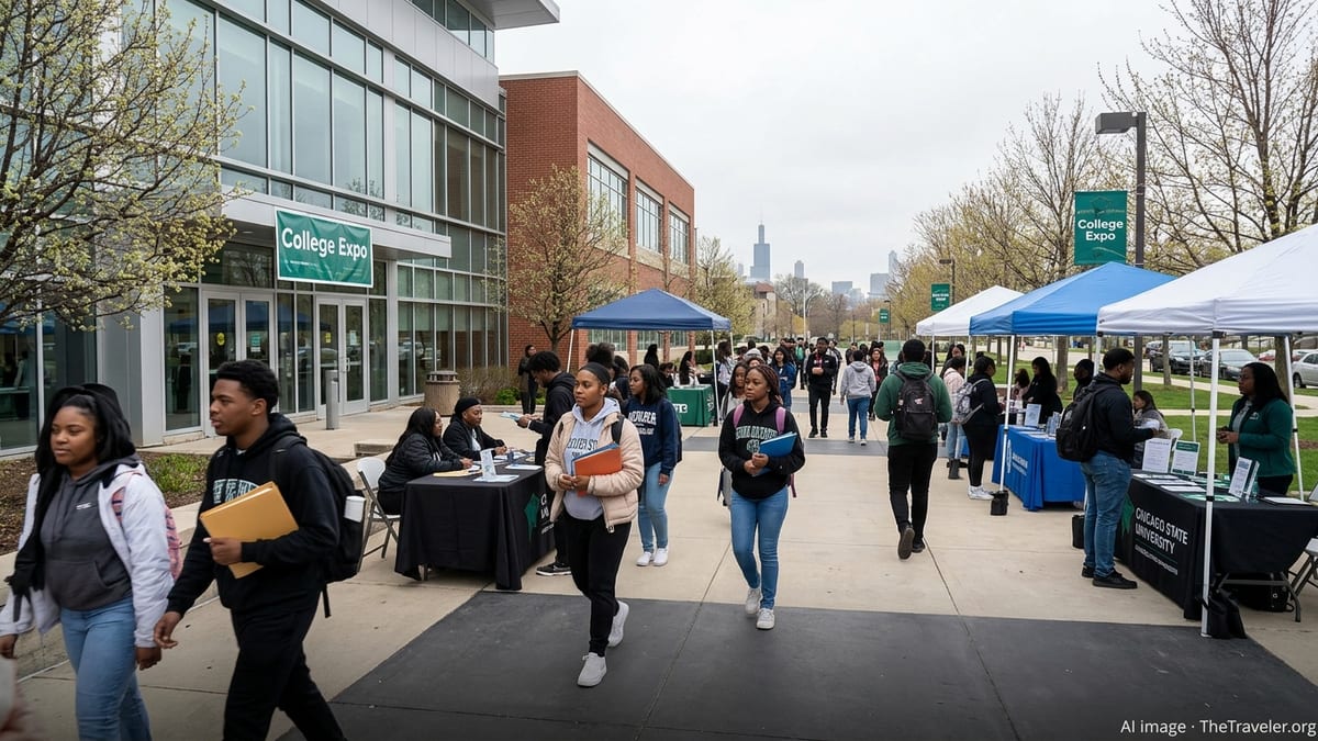 Students and families walk toward Chicago State University for the Chicago Black College Expo.
