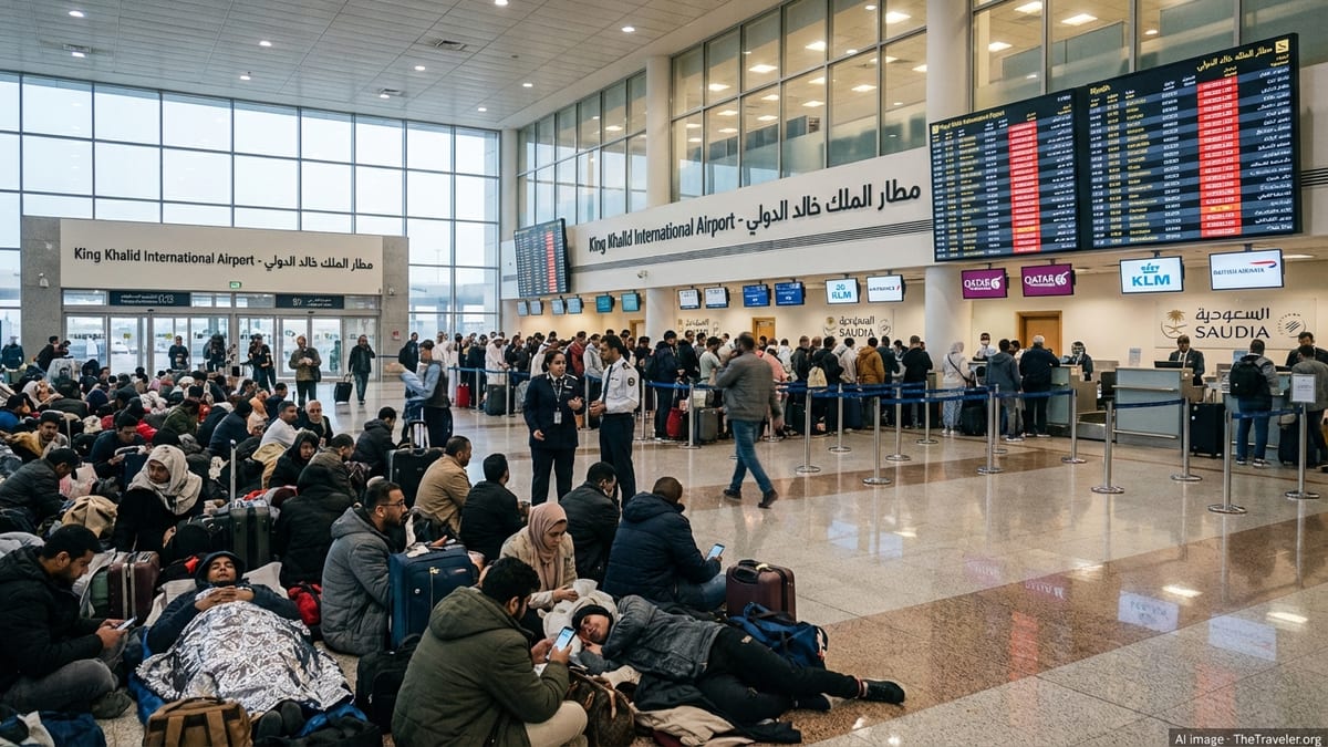 King Khalid Airport Chaos as Mideast War Shuts Key Skies