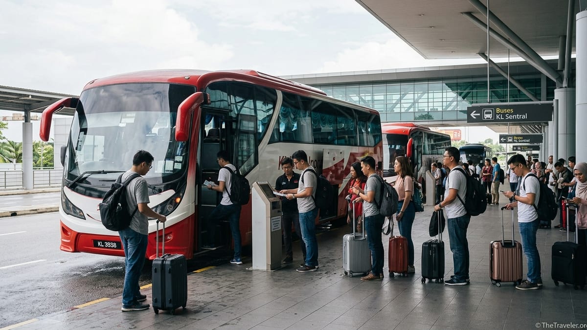 Passengers boarding an airport coach to KL Sentral at the KLIA2 bus terminal in Kuala Lumpur.