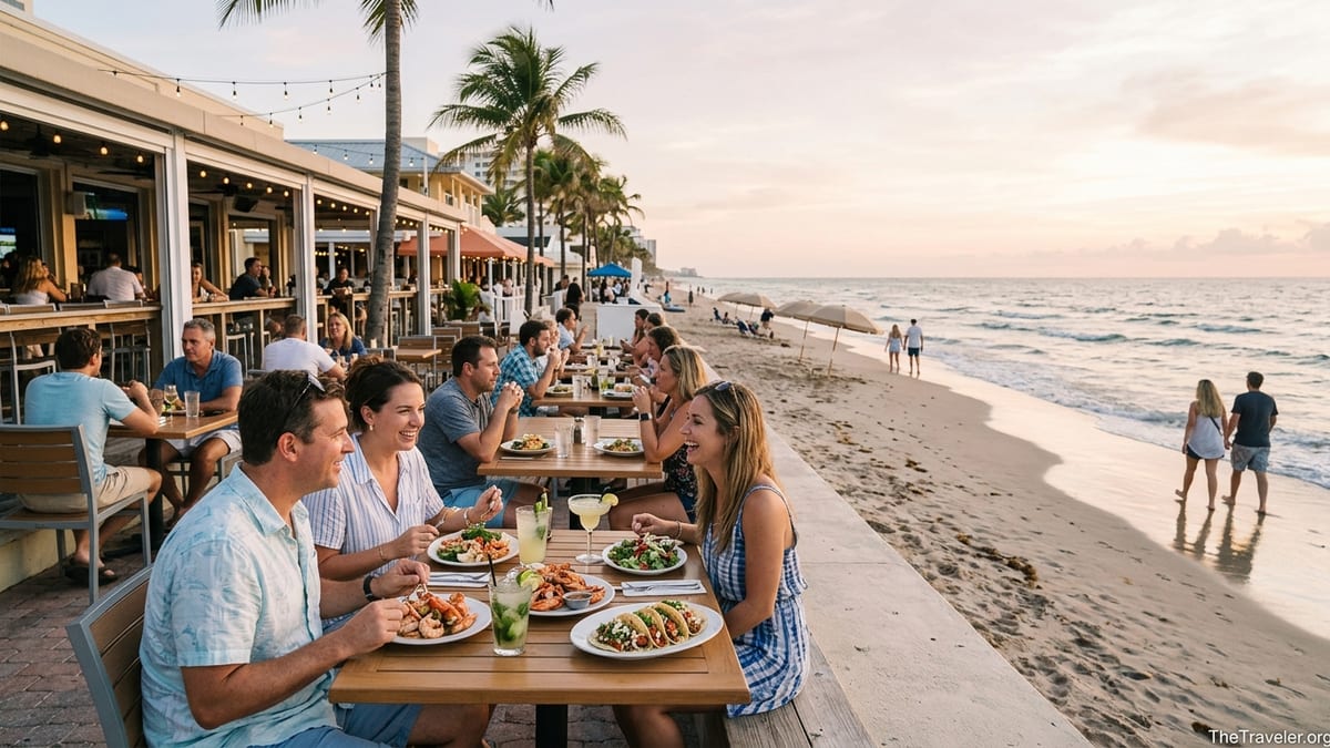 Sunset diners at a beachfront café on Las Olas Beach in Fort Lauderdale.