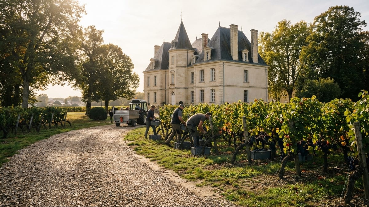 Late-afternoon autumn harvest at the Château Haut Brion in Bordeaux.