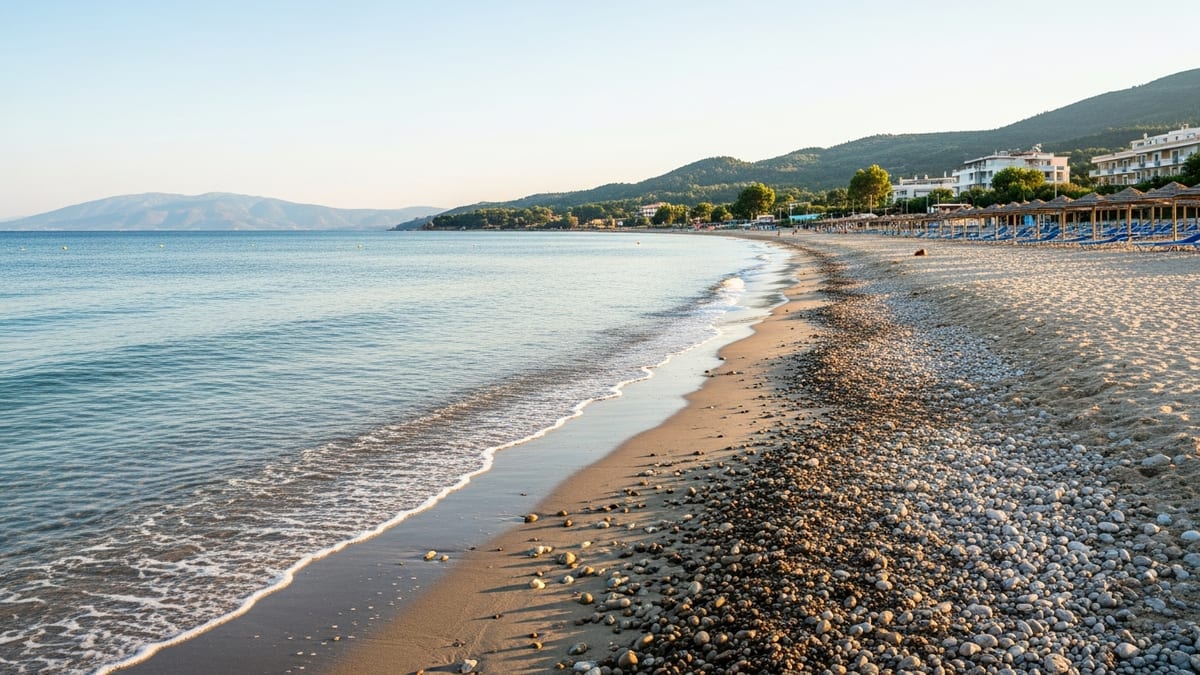 view of Moraitika Beach in Corfu, Greece