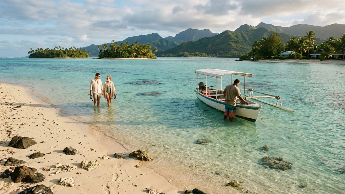 Late afternoon at Muri Lagoon, Rarotonga with locals and tourists enjoying the serene environment. 