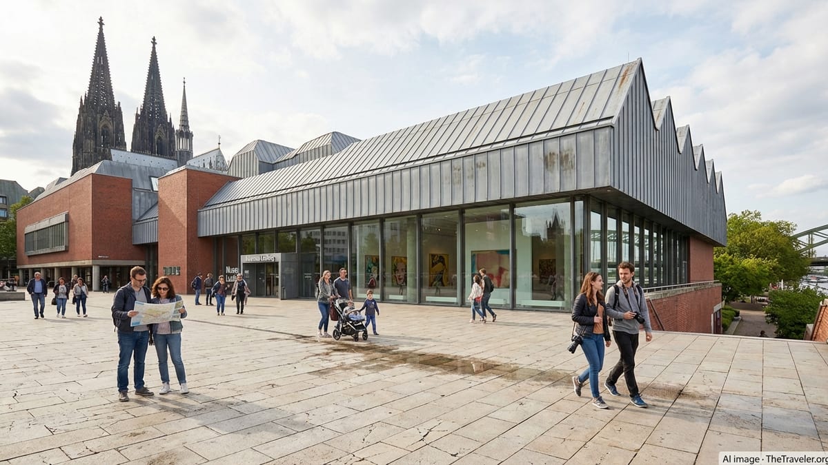 Late afternoon view of Museum Ludwig and Cologne Cathedral from Heinrich-Böll-Platz.