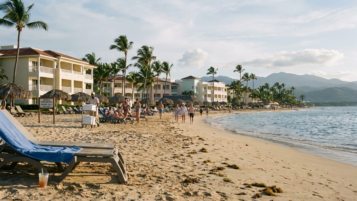 Late-afternoon at a midrange all-inclusive resort on Playa Dorada, Dominican Republic. 