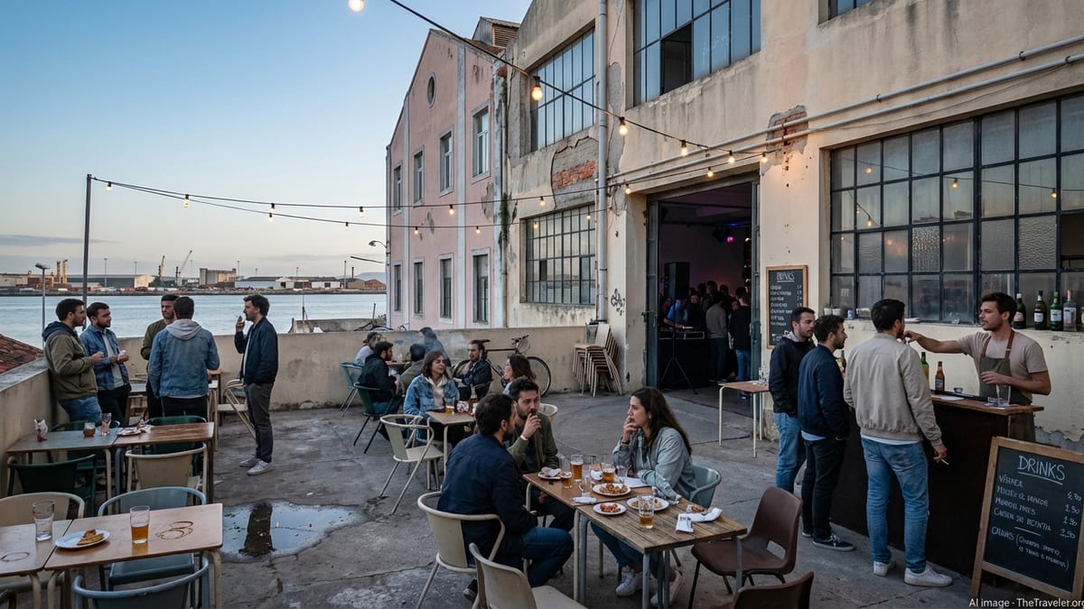 Lively evening scene at Casa do Capitão terrace in Lisbon, Portugal.