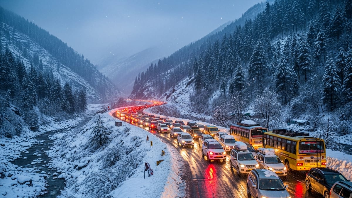 Record Snowfall Traps Thousands of Tourists in Manali as 15-Km Jams Snarl Hills