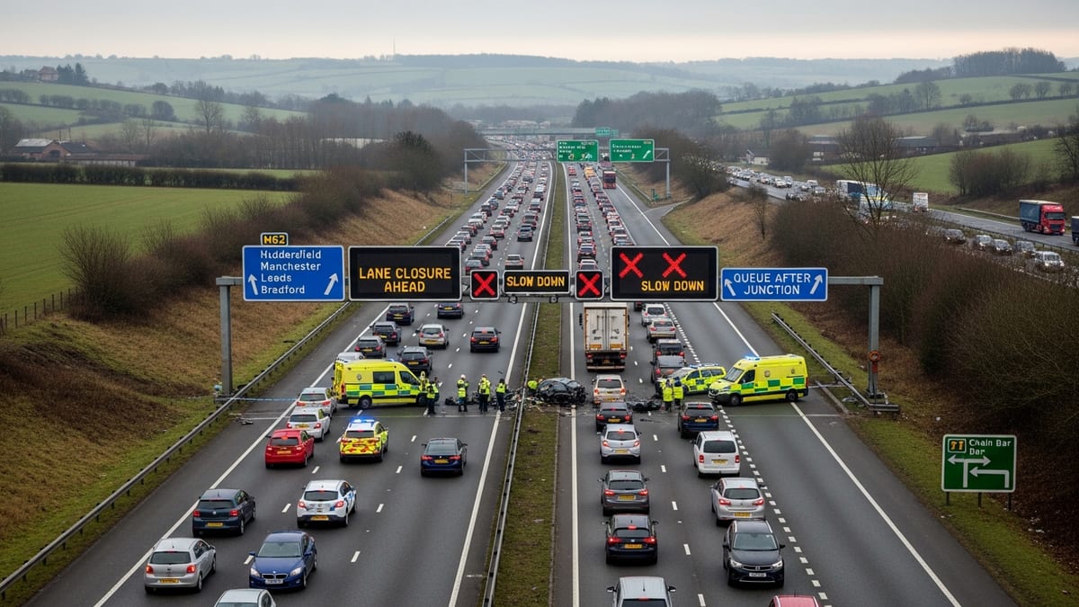 Serious Crash Near Brighouse Brings Westbound M62 to a Standstill