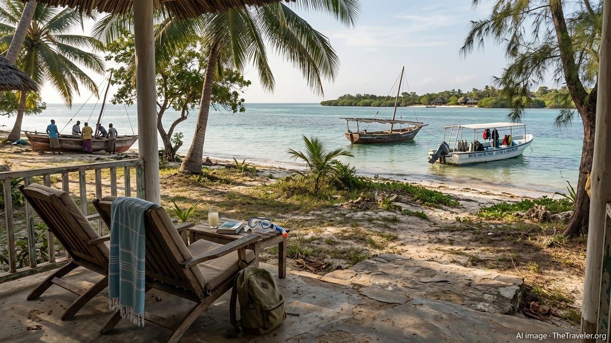 View from an eco-lodge veranda on Mafia Island, Tanzania, overlooking Chole Bay.