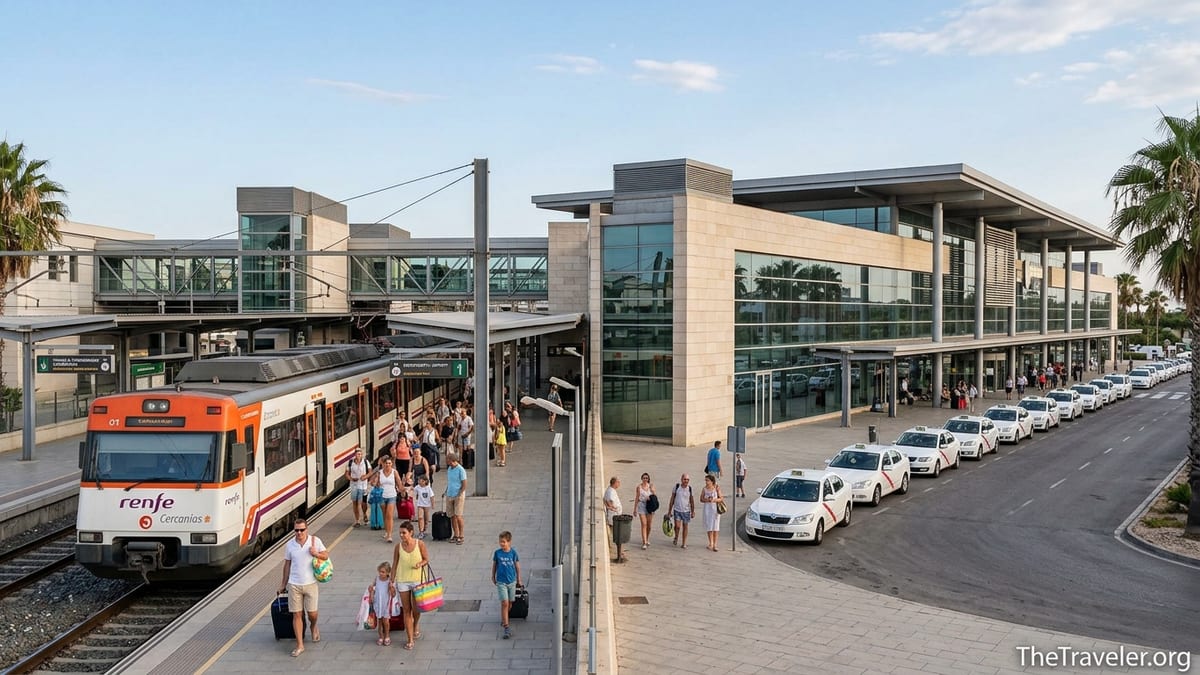 Passengers at Malaga Airport choosing between train and taxis for Torremolinos transfer