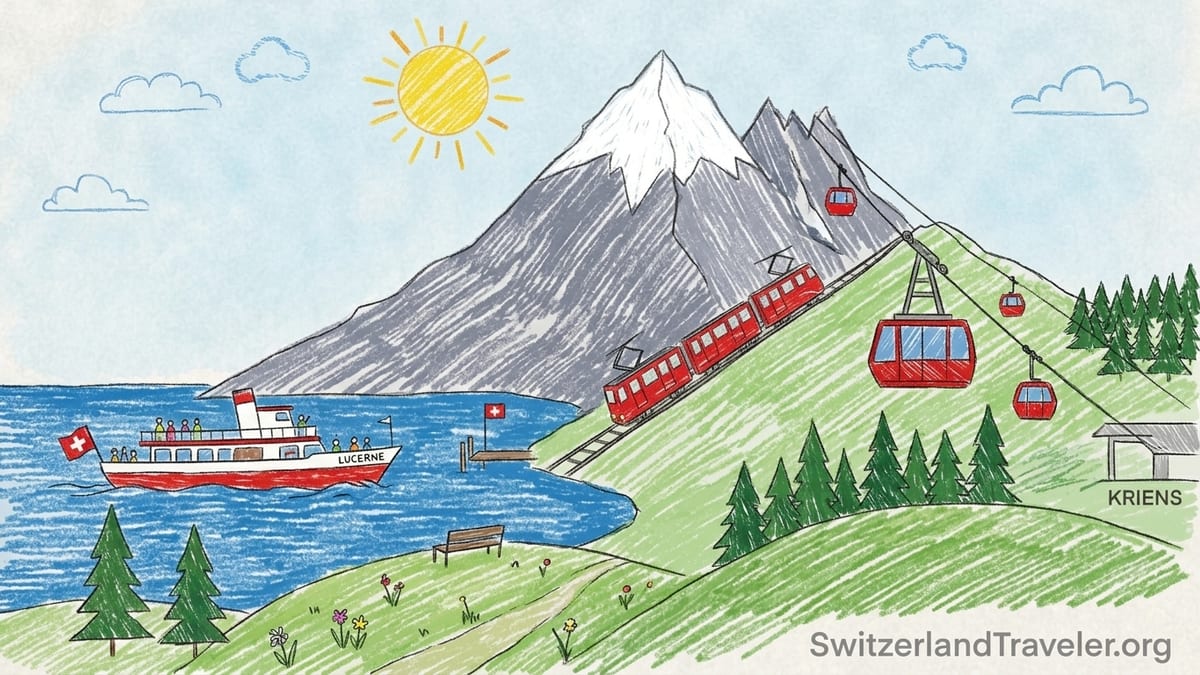 View of Mount Pilatus from a boat on Lake Lucerne with passengers looking toward the summit.
