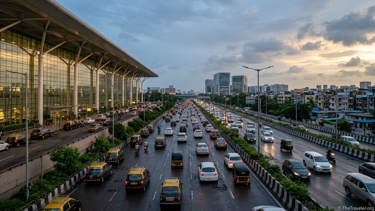 Traffic between Mumbai Airport Terminal 2 and Bandra during early evening.