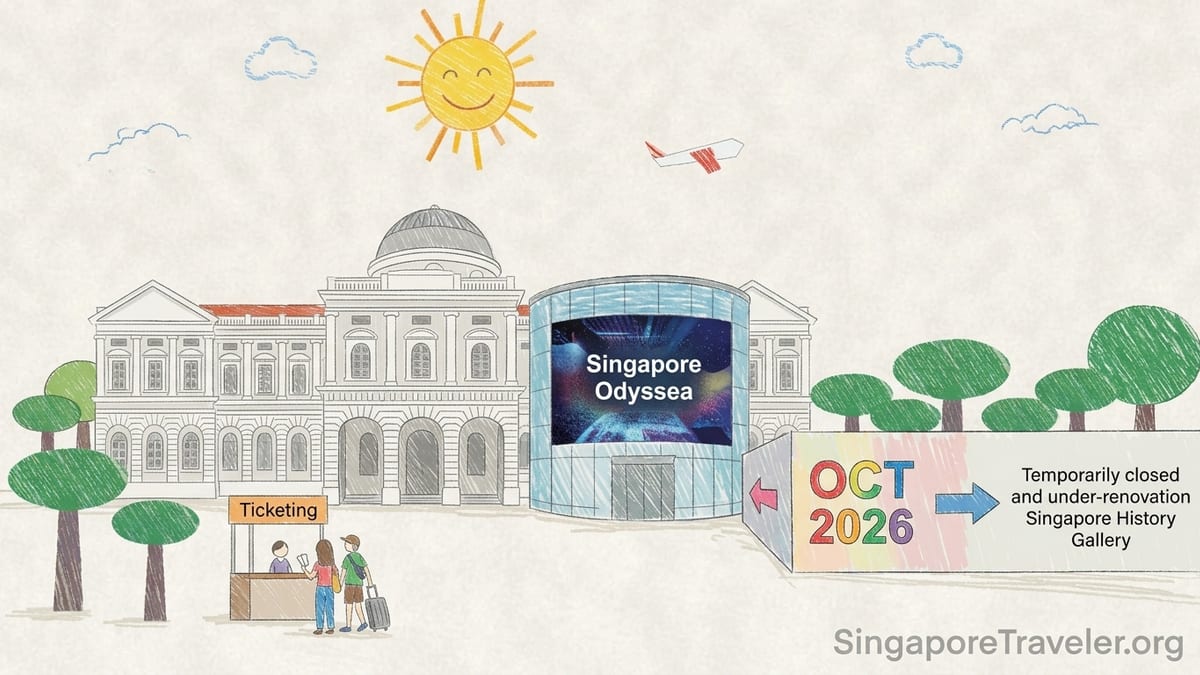 Visitors outside the National Museum of Singapore during restoration works.