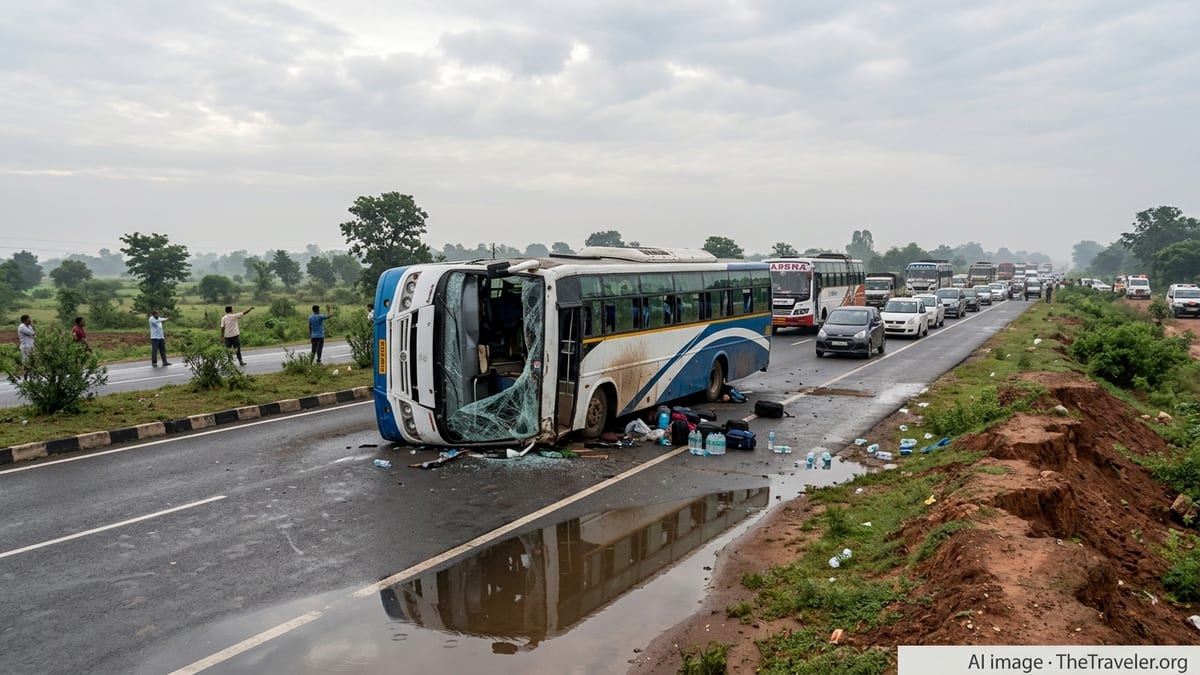 Tourist Bus Crash in Odisha Blocks Highway, Traps Passengers
