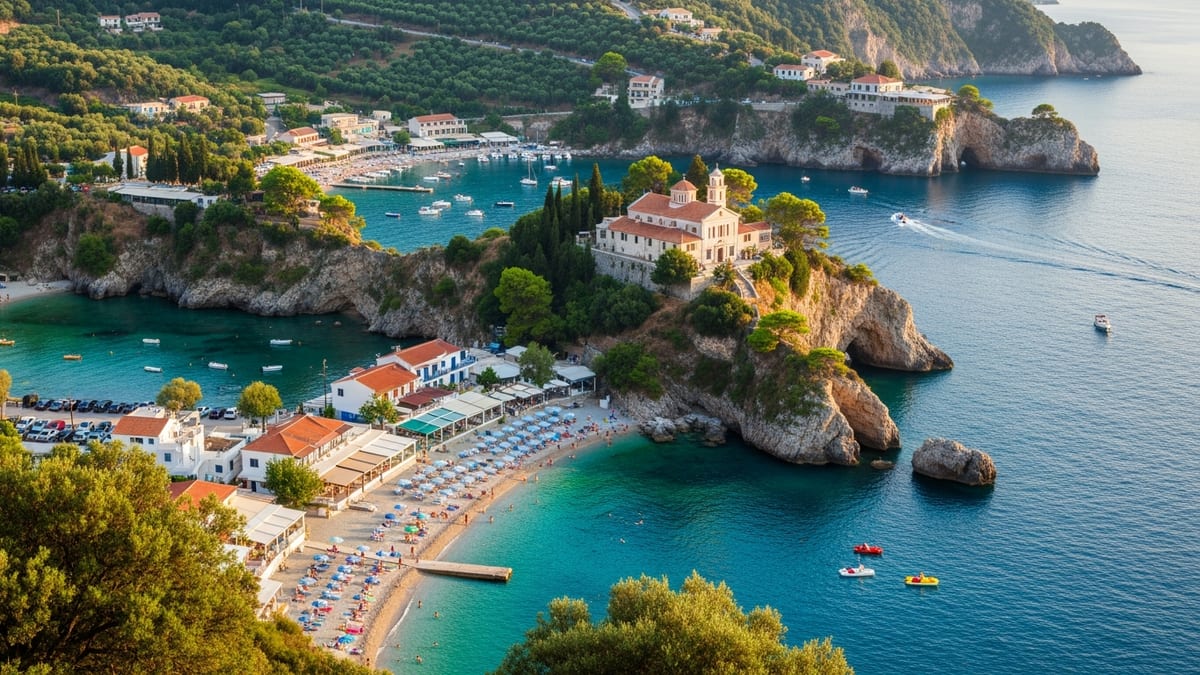 Late afternoon view of Paleokastritsa's coastline on Corfu