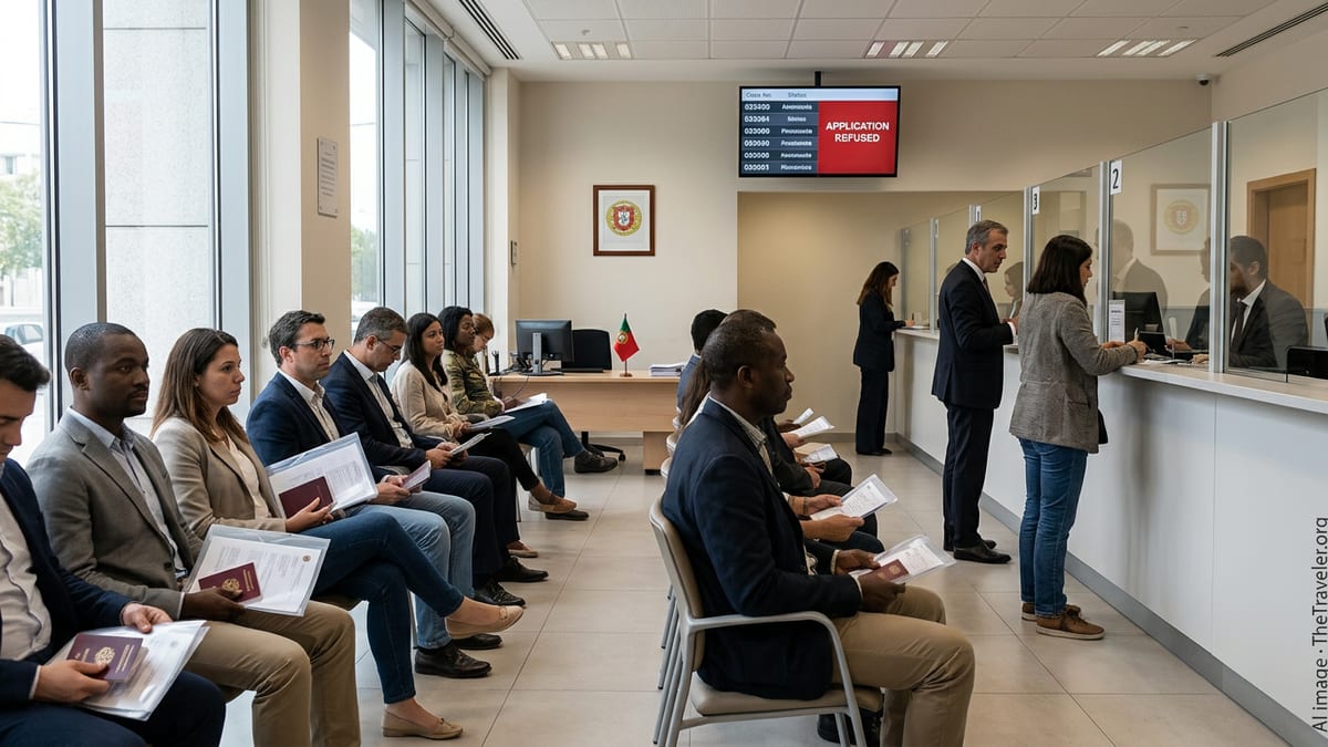 Applicants waiting inside a Portuguese consulate as visa decisions are processed.
