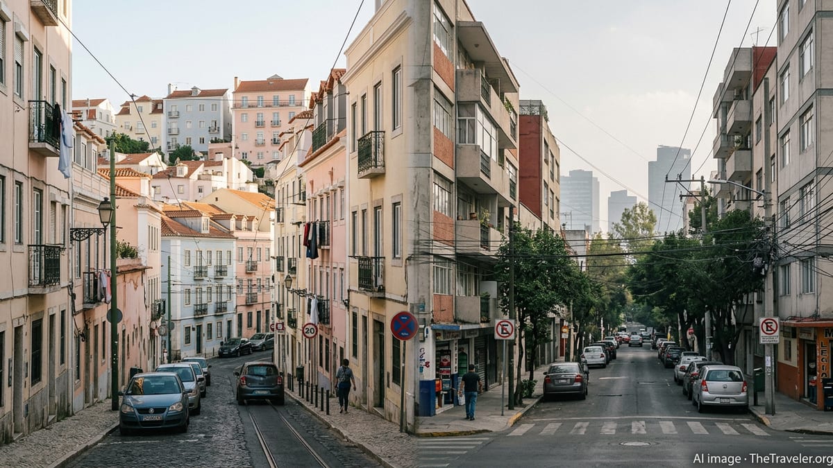 Street level view contrasting residential neighborhoods in Lisbon and Mexico City for cost of living article