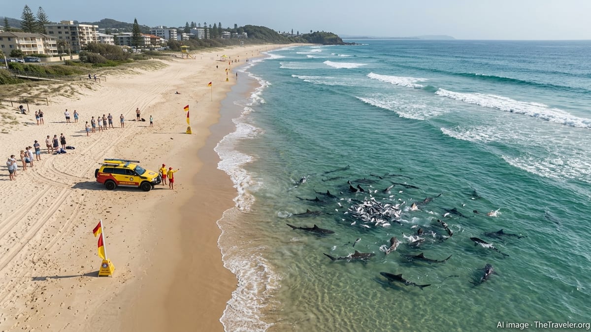 Queensland beach closed after hundreds of sharks seen feeding