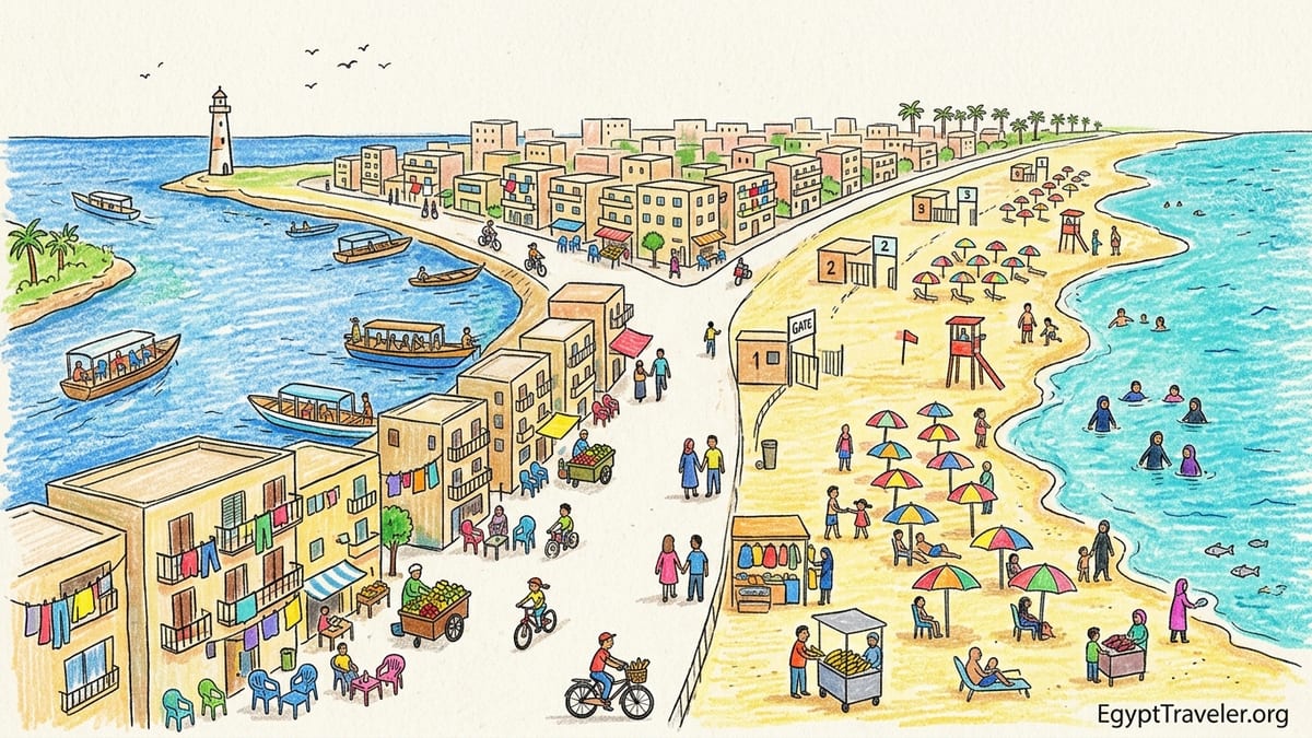 Aerial view of Ras El Bar where the Damietta branch of the Nile meets the Mediterranean at Al Lisan.