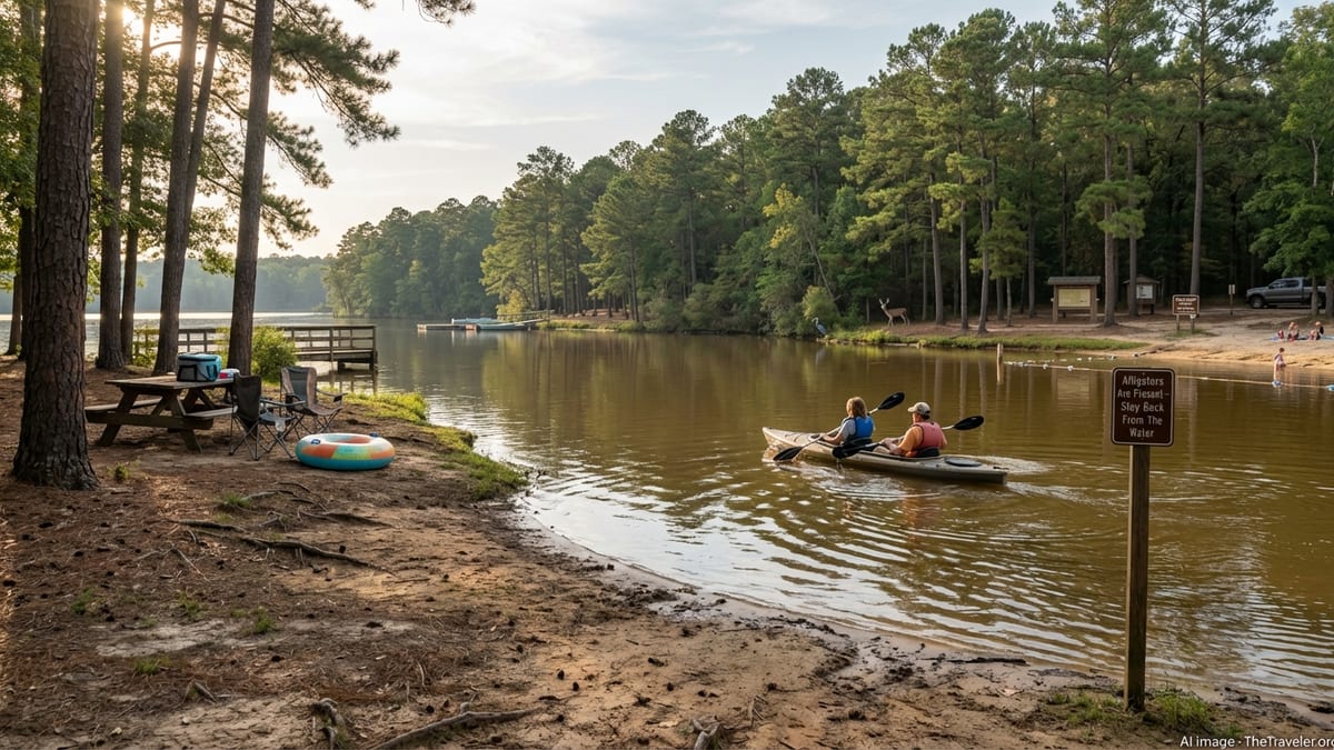 Relaxed family day at Huntsville State Park, featuring kayaking, picnic setup, and wildlife.