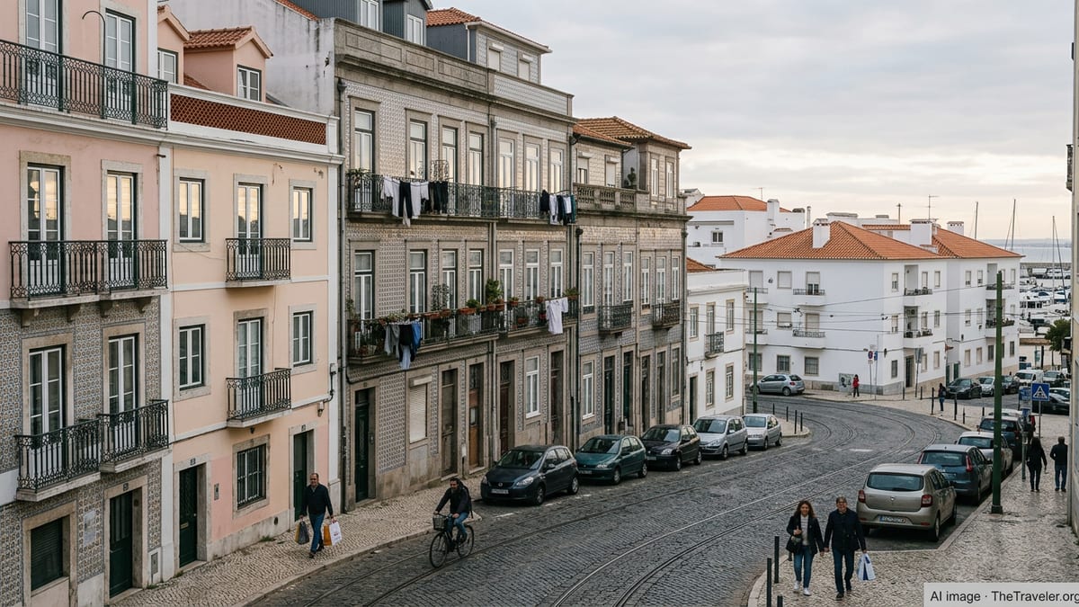 Residential streets in Lisbon, Porto and Faro showing typical apartment buildings for rent